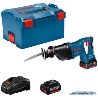 Bosch Akku-Säbelsäge GSA 18 V-LI, incl. 2x Akku GBA 5 Ah, Schnellladegerät, 2x Säbelsägeblatt, L-BOXX
