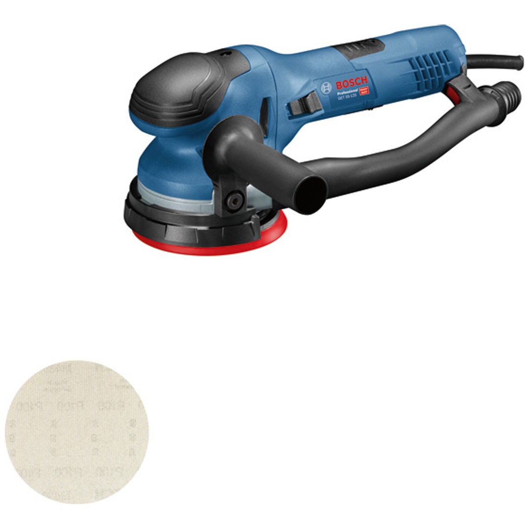 Bosch Exzenterschleifer GET 55-125, 1 x Schleifblatt M480, Zubehör, im Karton