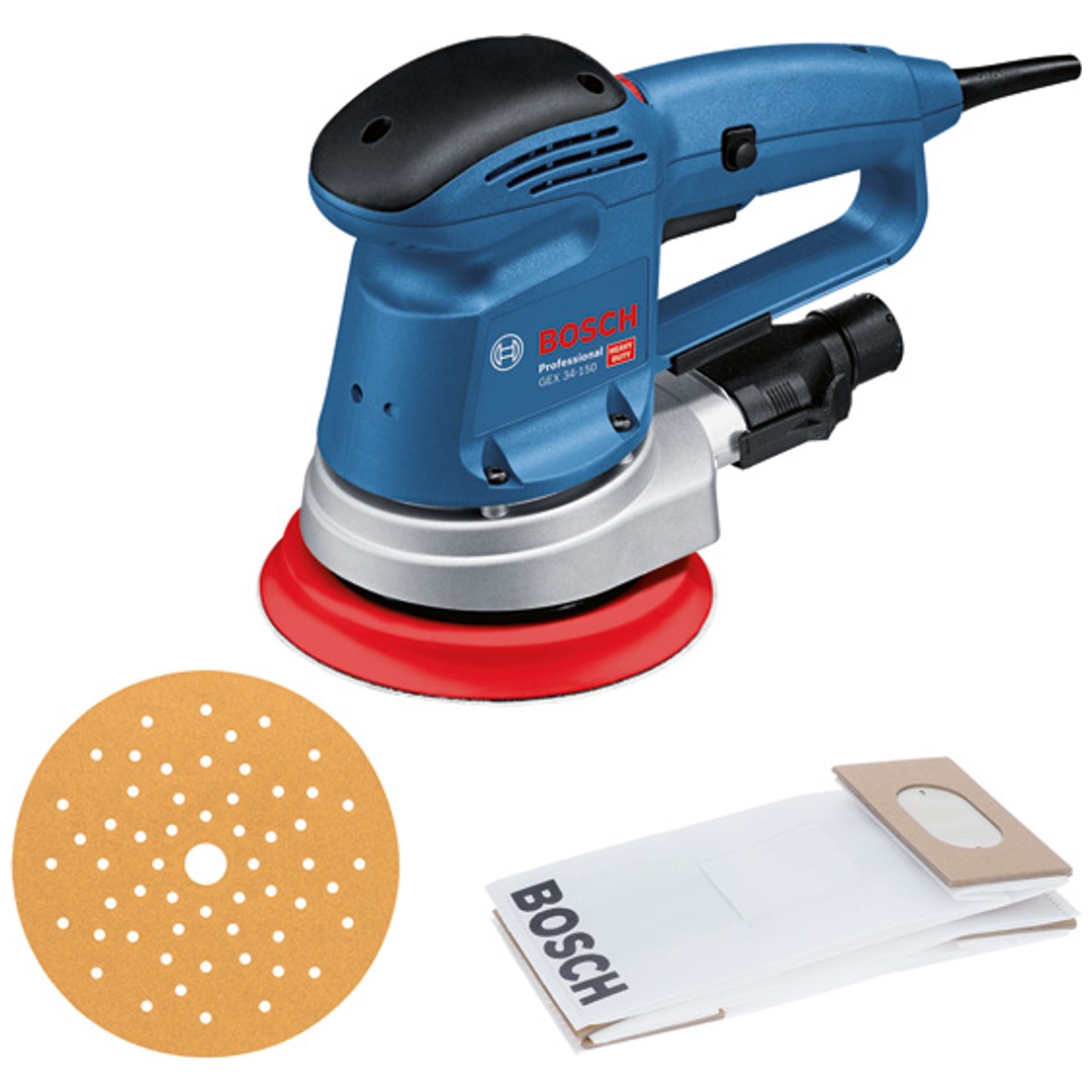 Bosch Exzenterschleifer GEX 34-150, 1 x Schleifblatt C470, Zubehör, im Karton