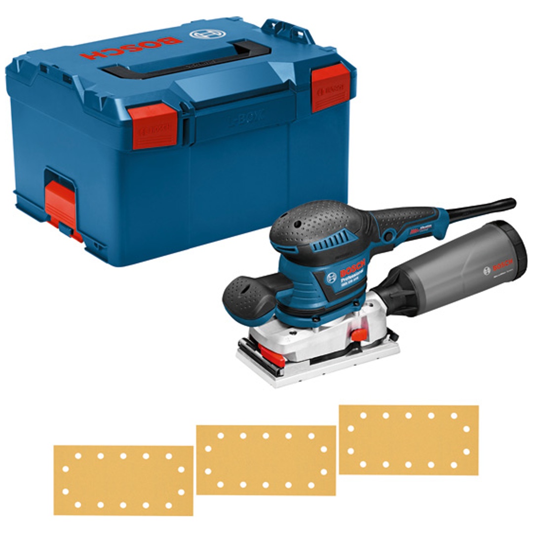 Bosch Schwingschleifer GSS 230 AVE, 3 x Schleifblatt C470, Zusatzhandgriff, L-BOXX