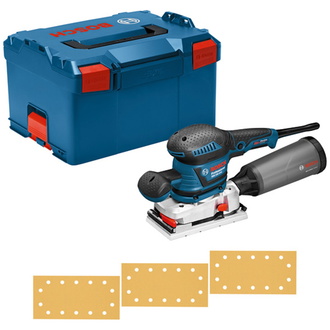 Bosch Schwingschleifer GSS 230 AVE, 3 x Schleifblatt C470, Zusatzhandgriff, L-BOXX