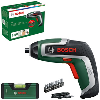 Bosch Akku-Schrauber IXO 7 Level Set, incl. Wasserwaage, Bitset, USB-Kabel, Karton