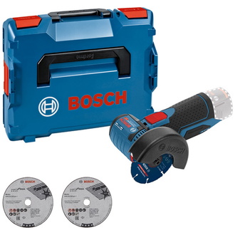 Bosch Akku-Winkelschleifer GWS 12V-76, Solo Version, L-BOXX, Trennscheiben