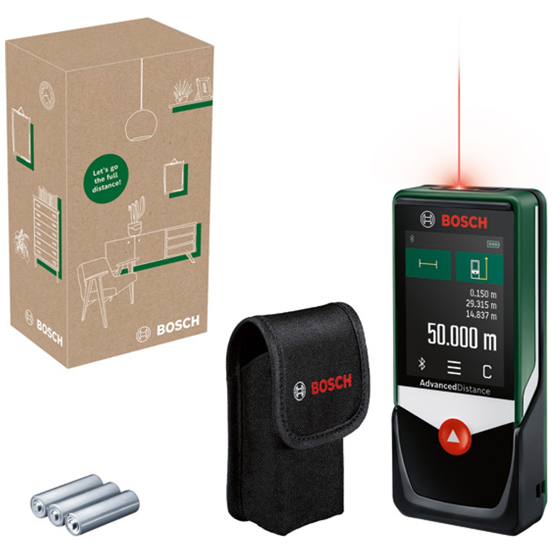 Bosch Digitaler Laser-Entfernungsmesser AdvancedDistance 50C, incl. Zubehör, eCommerce-Karton
