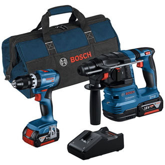Bosch Profi Set 18V: GSB 18V-45, GBH 18V-22, 2x Akku 4 Ah, Schnellladegerät, Tasche