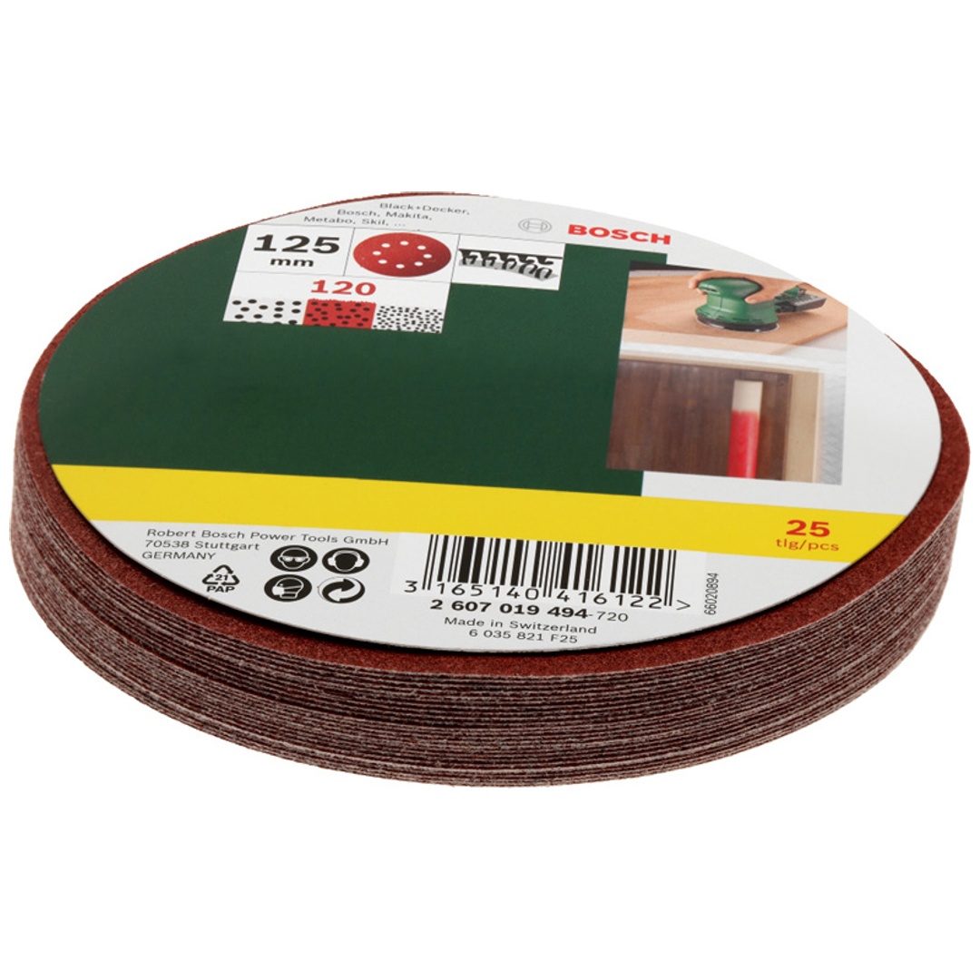 Bosch Schleifblatt-Set für Exzenterschleifer, 25-tlg., 8 Löcher, 125 mm, 120