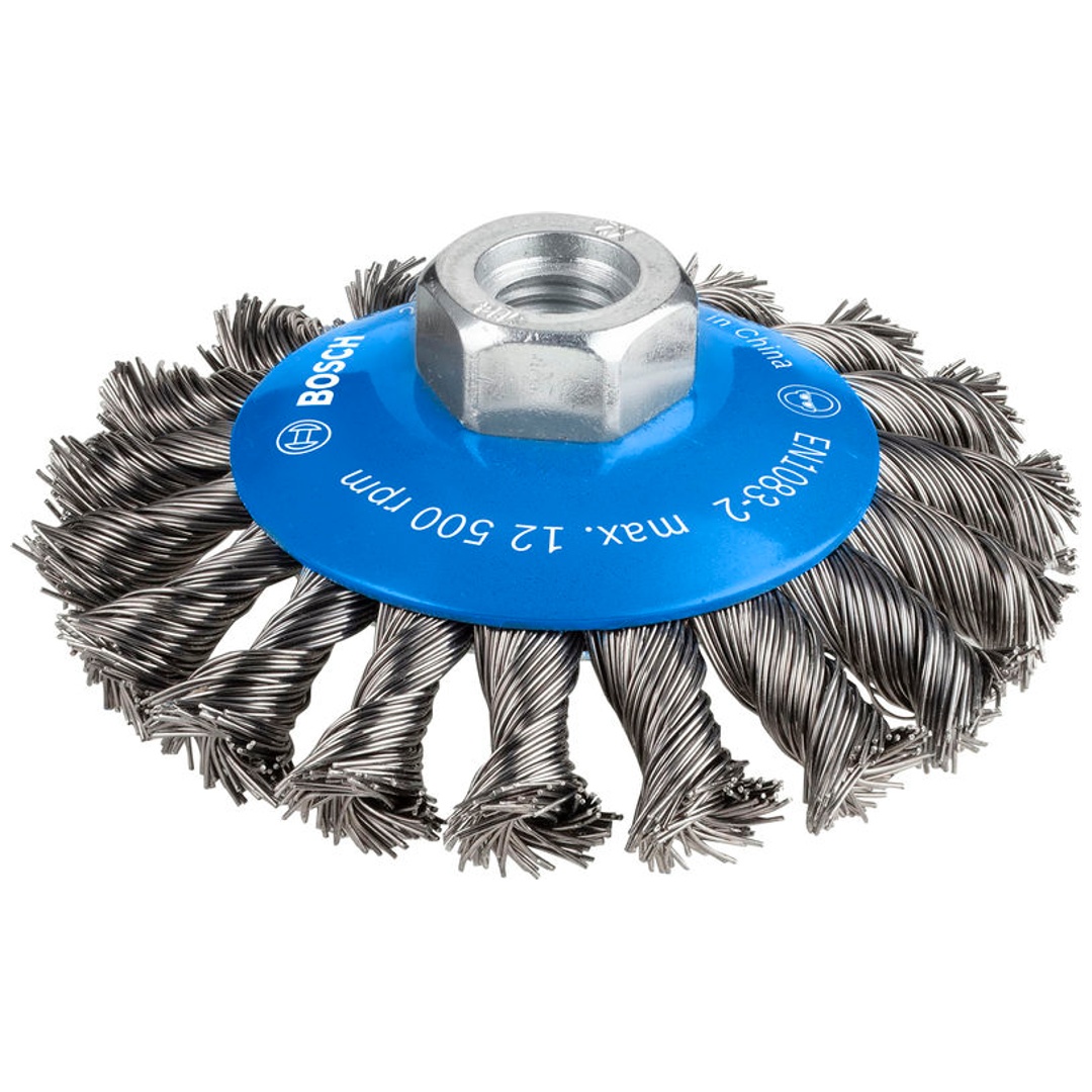 Bosch Kegelbürste, gezopfter Draht, 0,5 mm, 100 mm, 12 mm, 12500 U/min, M 14