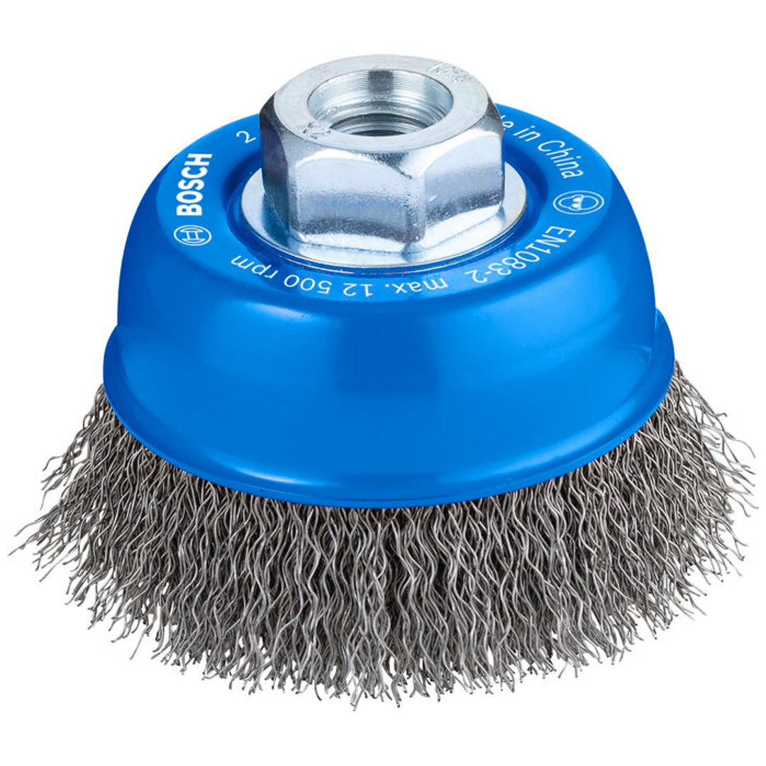 Bosch Topfbürste, Stahl, gewellter Draht, 75 mm, 0,5 mm, 12500 U/ min, M 14