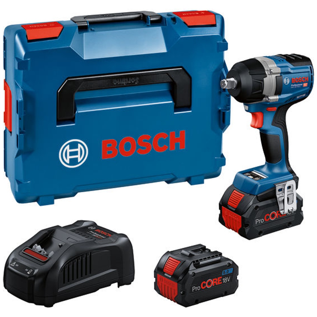 Bosch Akku-Drehschlagschrauber GDS 18V-750 C, incl. 2x Akku ProCORE 8 Ah, Schnellladegerät, Bluetooth-Modul, L-BOXX