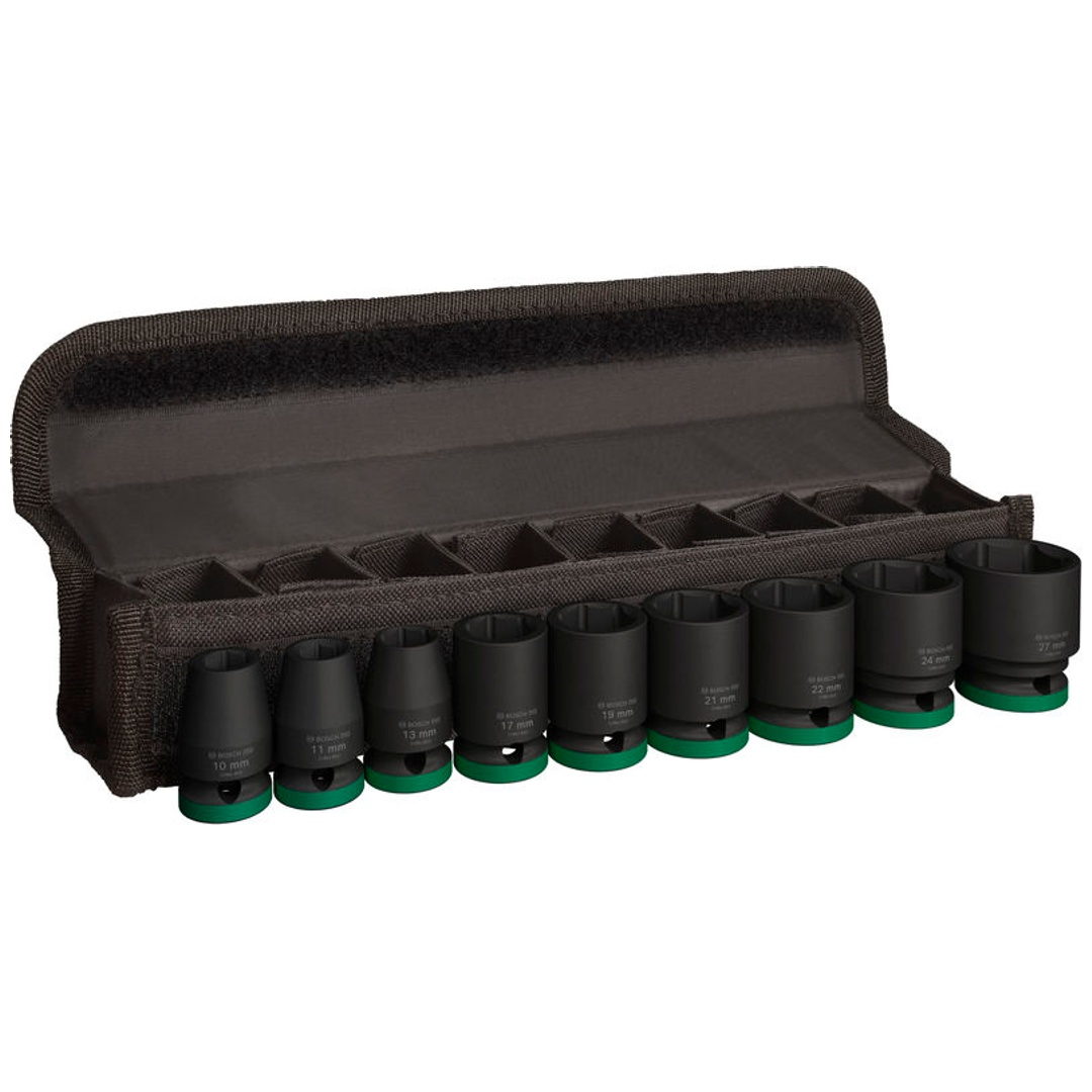 Bosch Professional Bosch PRO Steckschlüsselsatz, 1/2, Standard, 9-tlg. (10, 11, 13, 17, 19, 21, 22, 24, 27 mm)