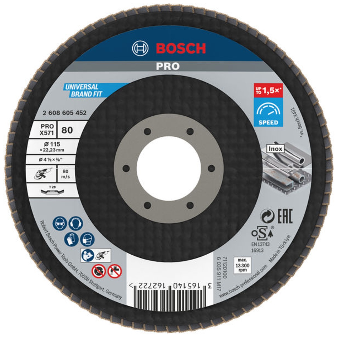 Bosch Fächerschleifscheibe X571, Best for Metal, gewinkelt , 115 mm, 80, Glasgewebe