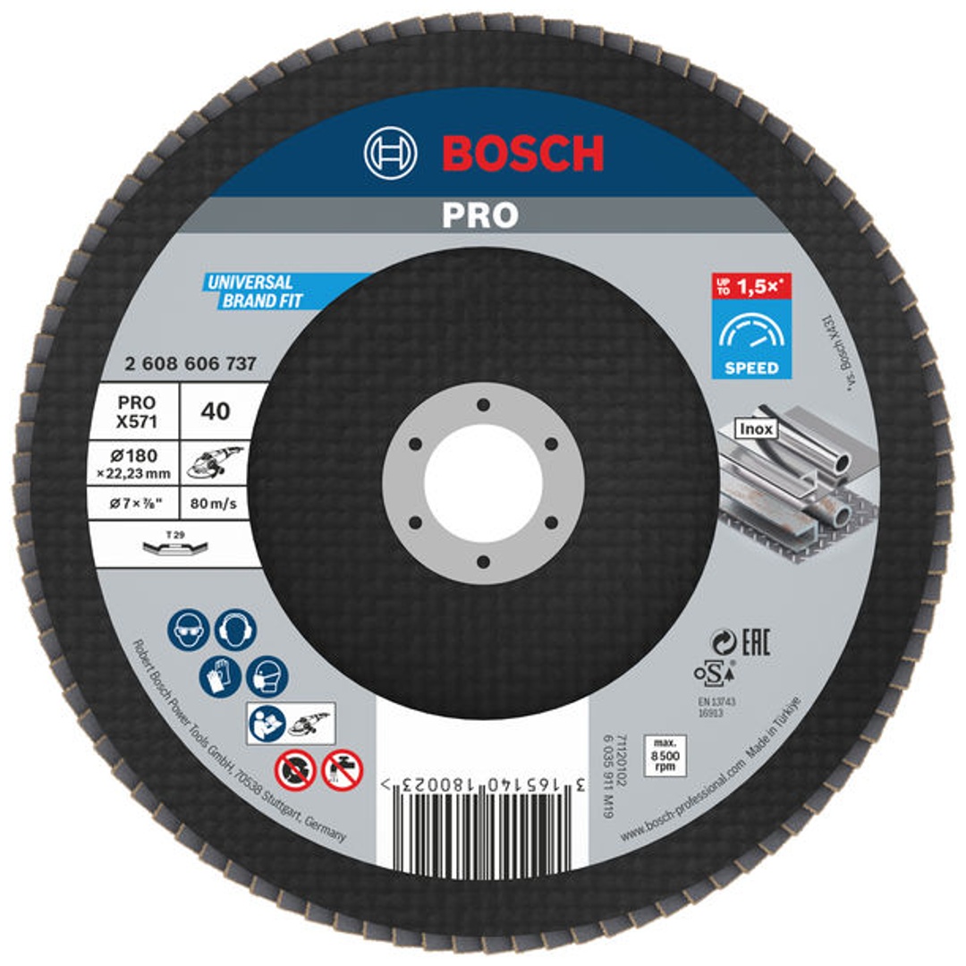 Bosch Fächerschleifscheibe X571, Best for Metal, gewinkelt , 180 mm, 40, Glasgewebe