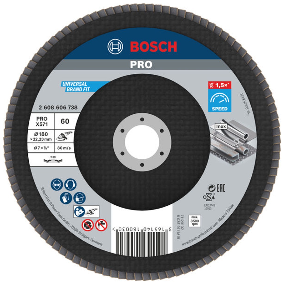 Bosch Fächerschleifscheibe X571, Best for Metal, gewinkelt , 180 mm, 60, Glasgewebe