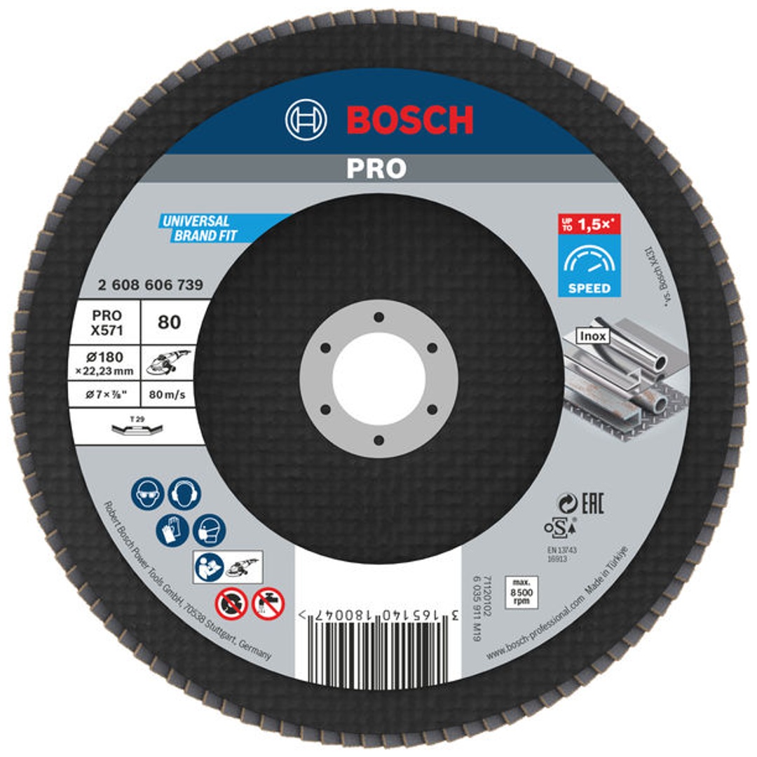 Bosch Fächerschleifscheibe X571, Best for Metal, gewinkelt , 180 mm, 80, Glasgewebe