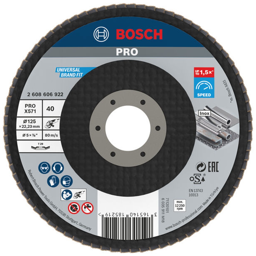 Bosch Fächerschleifscheibe X571, Best for Metal, gewinkelt , 125 mm, 40, Glasgewebe