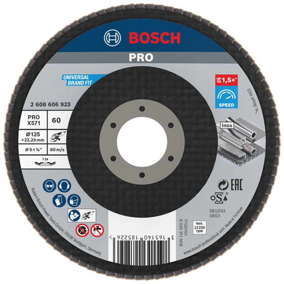 Bosch Fächerschleifscheibe X571, Best for Metal, gewinkelt , 125 mm, 60, Glasgewebe