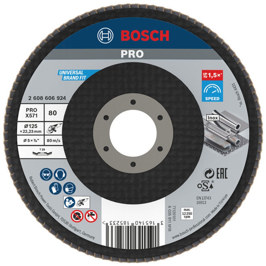 Bosch Fächerschleifscheibe X571, Best for Metal, gewinkelt , 125 mm, 80, Glasgewebe