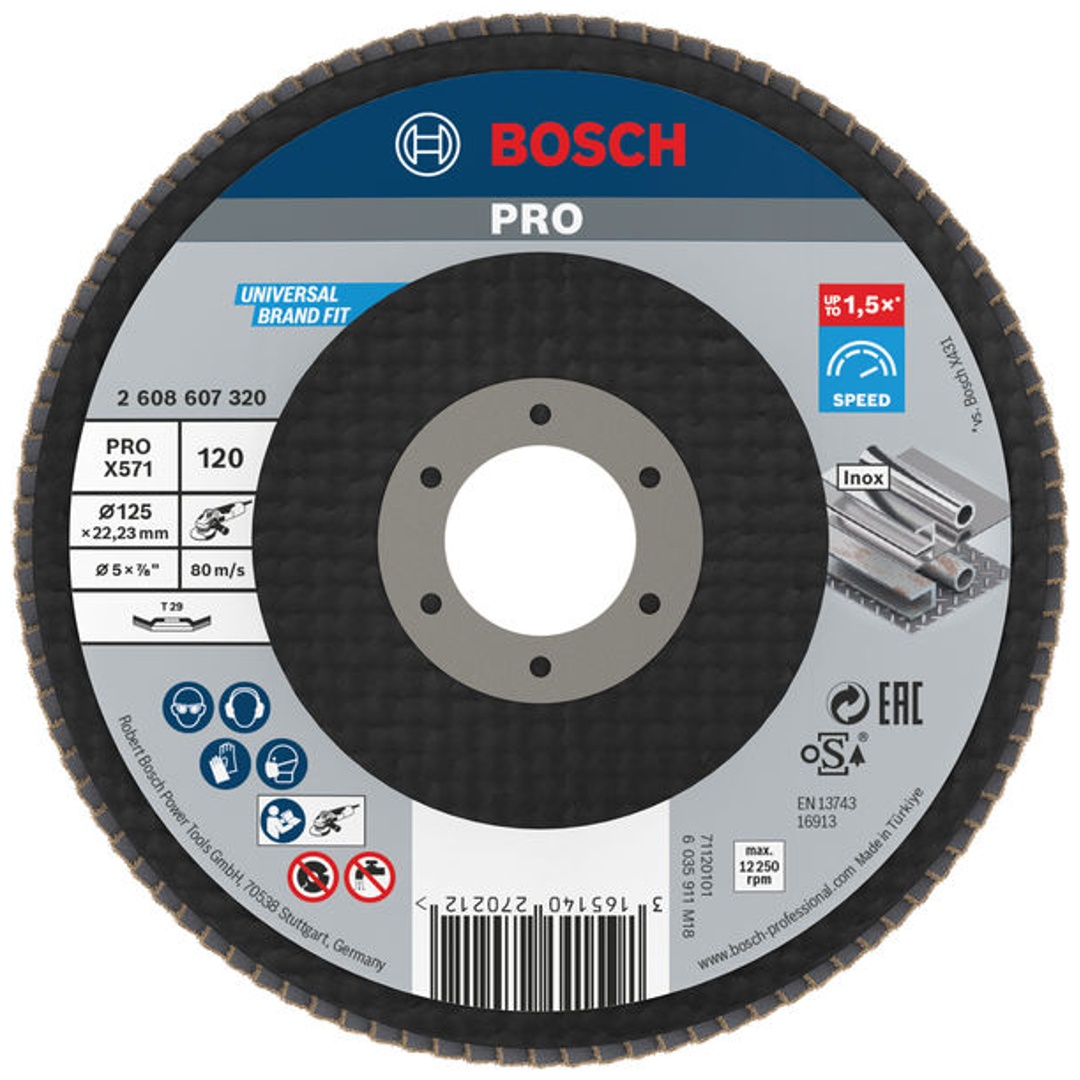Bosch Fächerschleifscheibe X571, Best for Metal, gewinkelt , 125 mm, 120, Glasgewebe