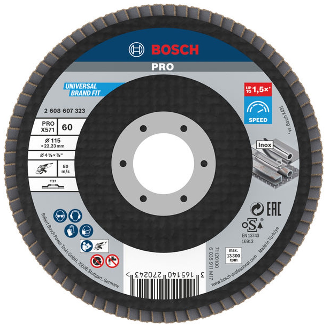 Bosch Fächerschleifscheibe X571, Best for Metal, gerade, 115 mm, 60, Glasgewebe