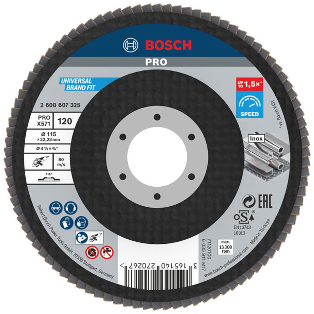Bosch Fächerschleifscheibe X571, Best for Metal, gerade, 115 mm, 120, Glasgewebe