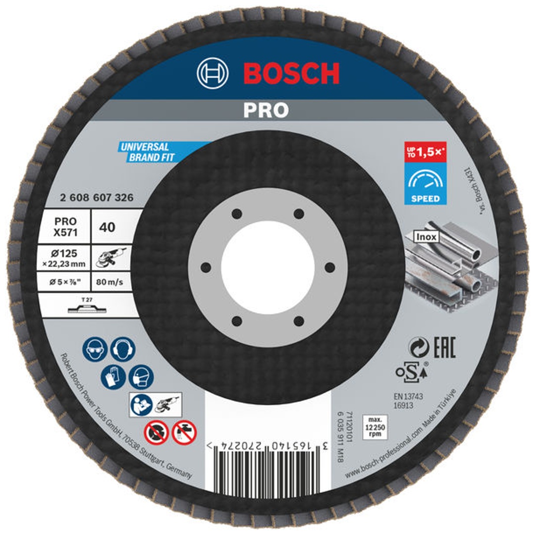 Bosch Fächerschleifscheibe X571, Best for Metal, gerade, 125 mm, 40, Glasgewebe