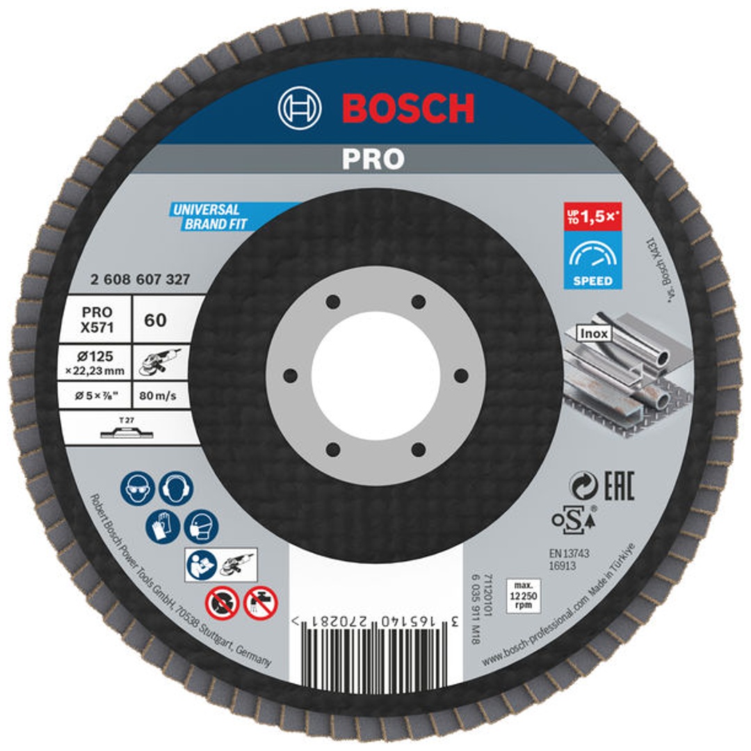 Bosch Fächerschleifscheibe X571, Best for Metal, gerade, 125 mm, 60, Glasgewebe