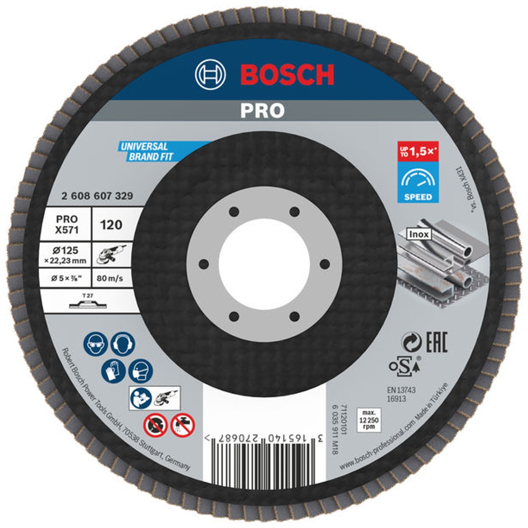 Bosch Fächerschleifscheibe X571, Best for Metal, gerade, 125 mm, 120, Glasgewebe