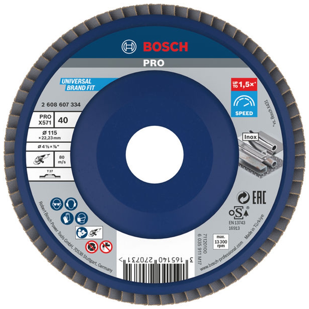 Bosch Fächerschleifscheibe X571, Best for Metal, gerade, 115 mm, 40, Kunststoff