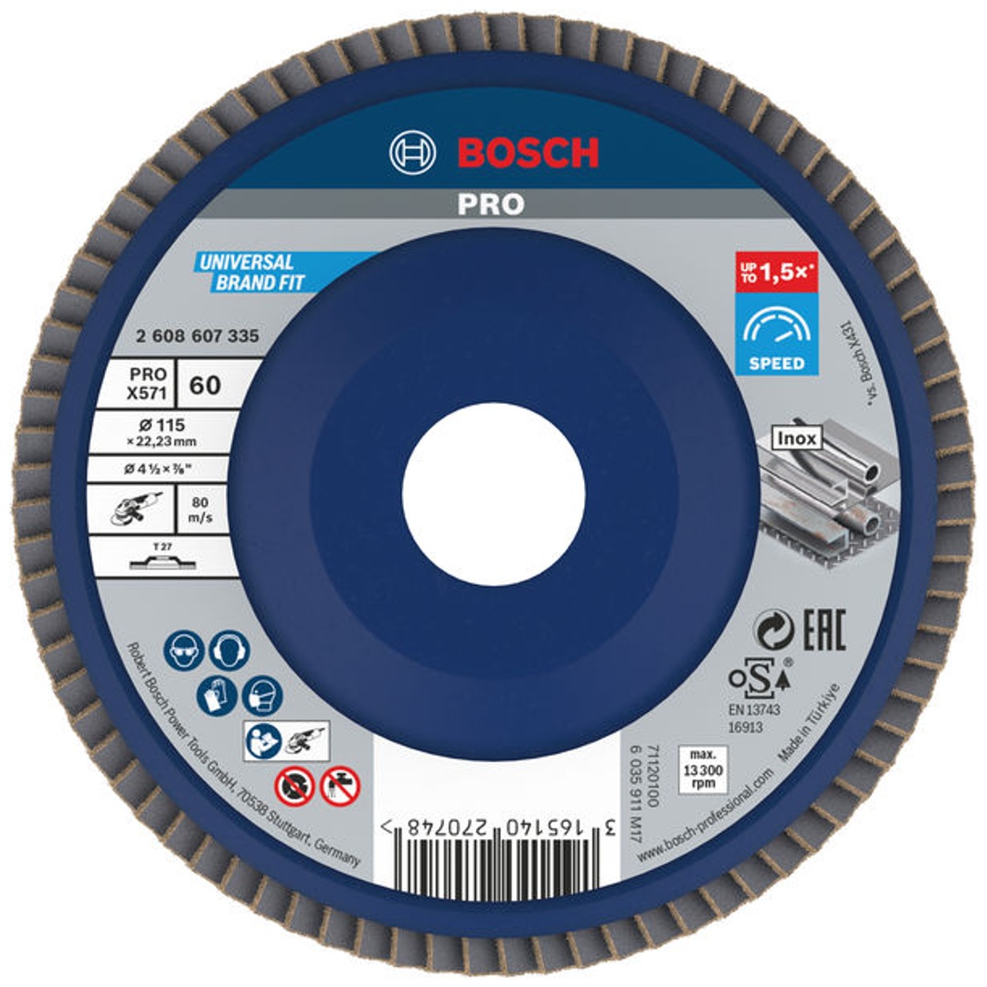 Bosch Fächerschleifscheibe X571, Best for Metal, gerade, 115 mm, 60, Kunststoff