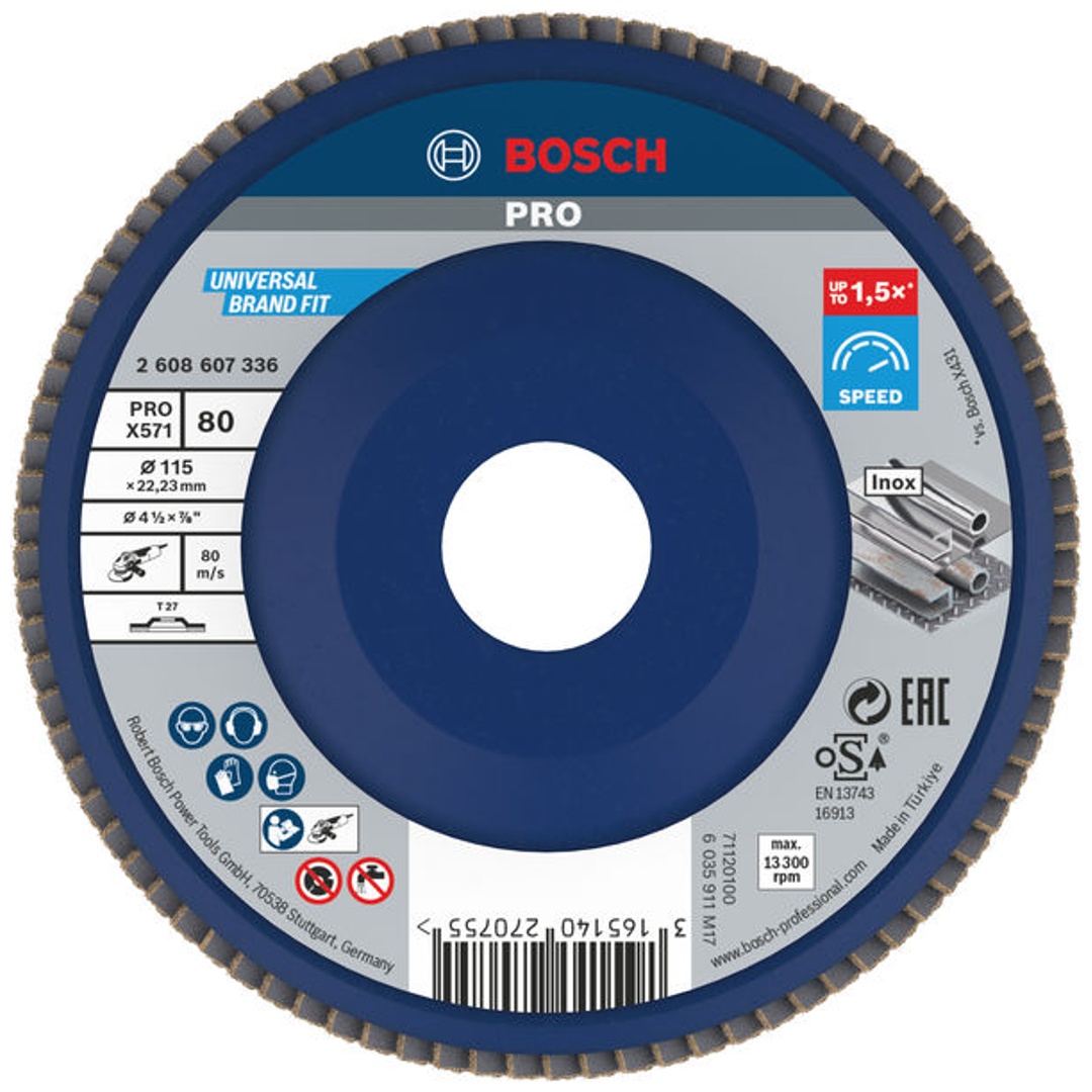 Bosch Fächerschleifscheibe X571, Best for Metal, gerade, 115 mm, 80, Kunststoff