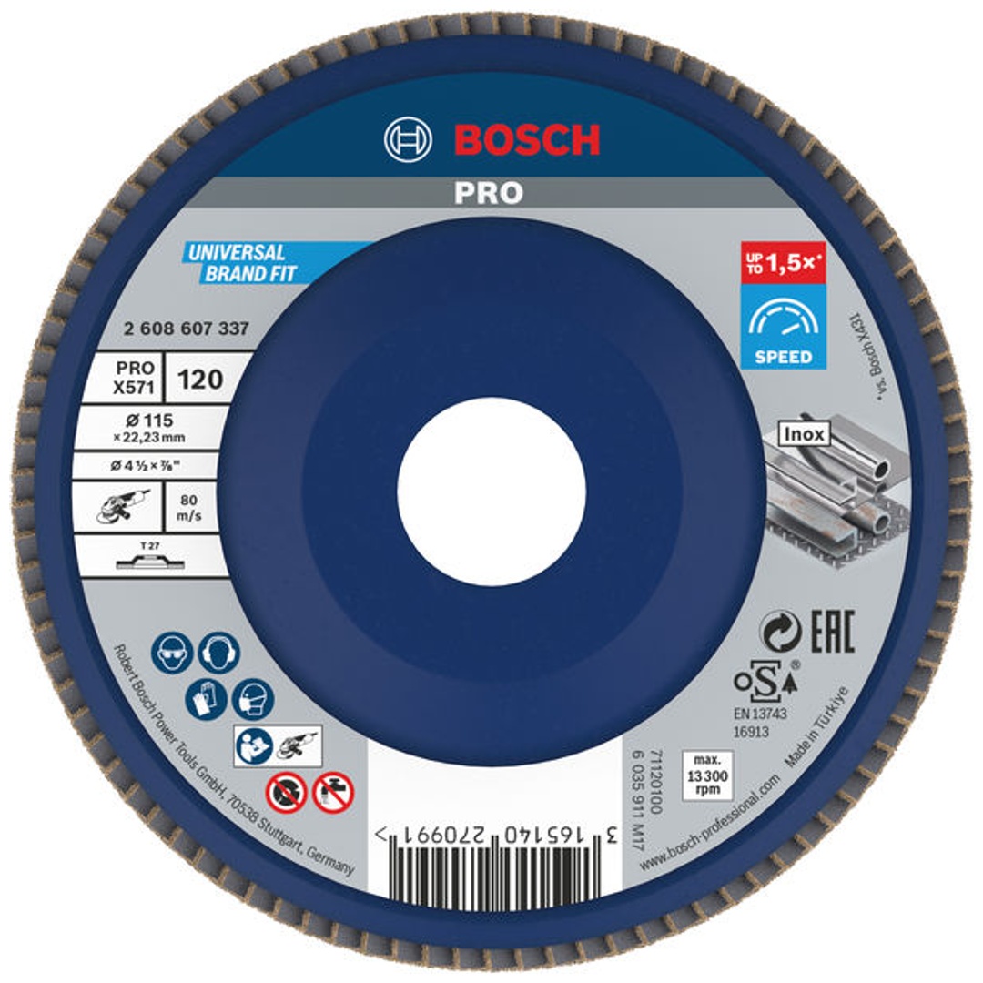 Bosch Fächerschleifscheibe X571, Best for Metal, gerade, 115 mm, 120, Kunststoff