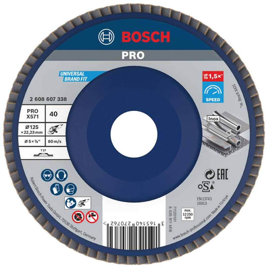 Bosch Fächerschleifscheibe X571, Best for Metal, gerade, 125 mm, 40, Kunststoff