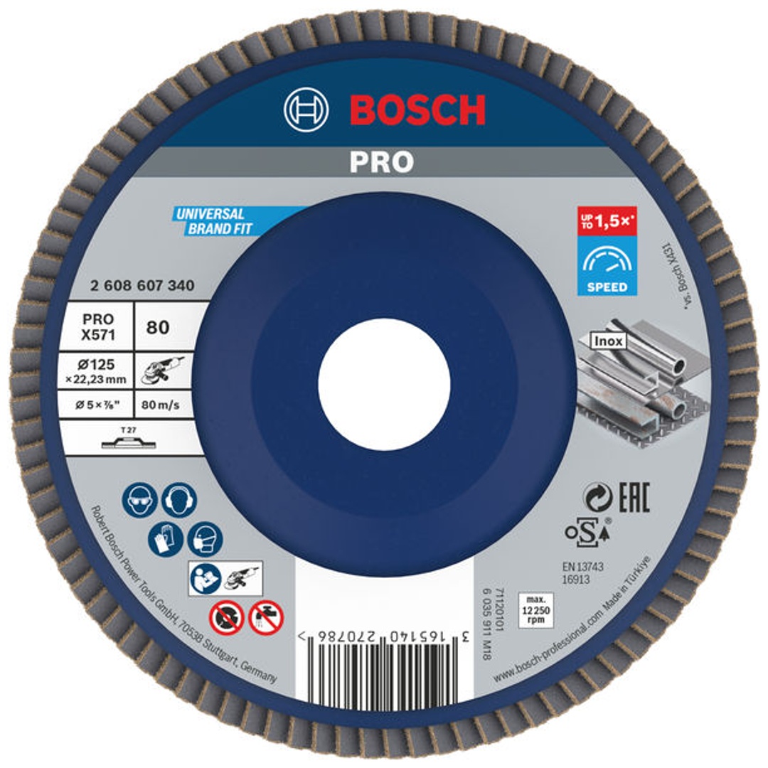 Bosch Fächerschleifscheibe X571, Best for Metal, gerade, 125 mm, 80, Kunststoff