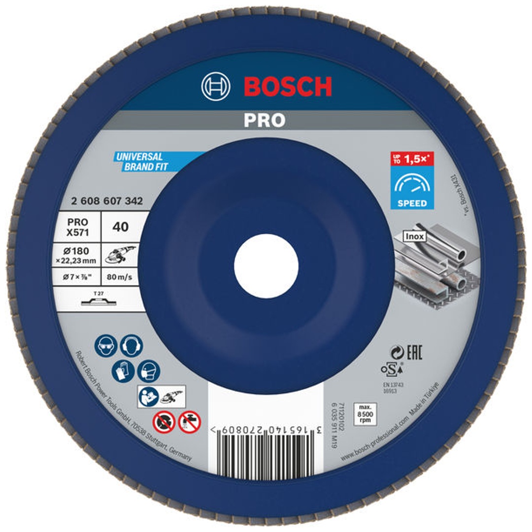 Bosch Fächerschleifscheibe X571, Best for Metal, gerade, 180 mm, 40, Kunststoff