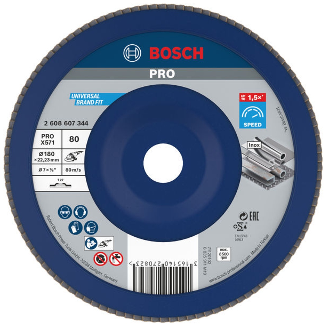 Bosch Fächerschleifscheibe X571, Best for Metal, gerade, 180 mm, 80, Kunststoff