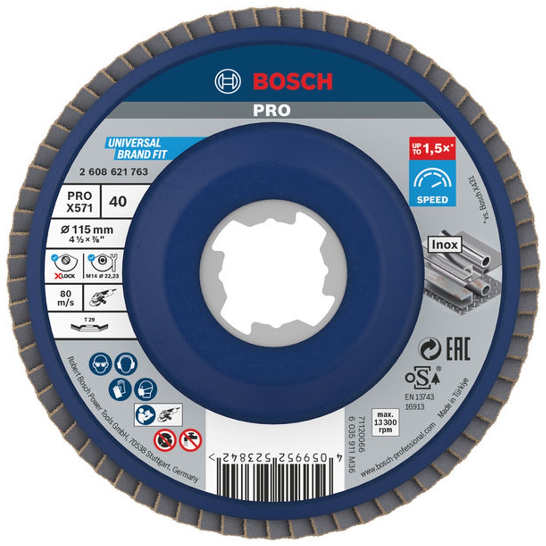 Bosch X-LOCK Fächerschleifscheibe, geschränkte Ausführung, Ø115 mm, G 60, X571, Best for Metal, 1 Stk.