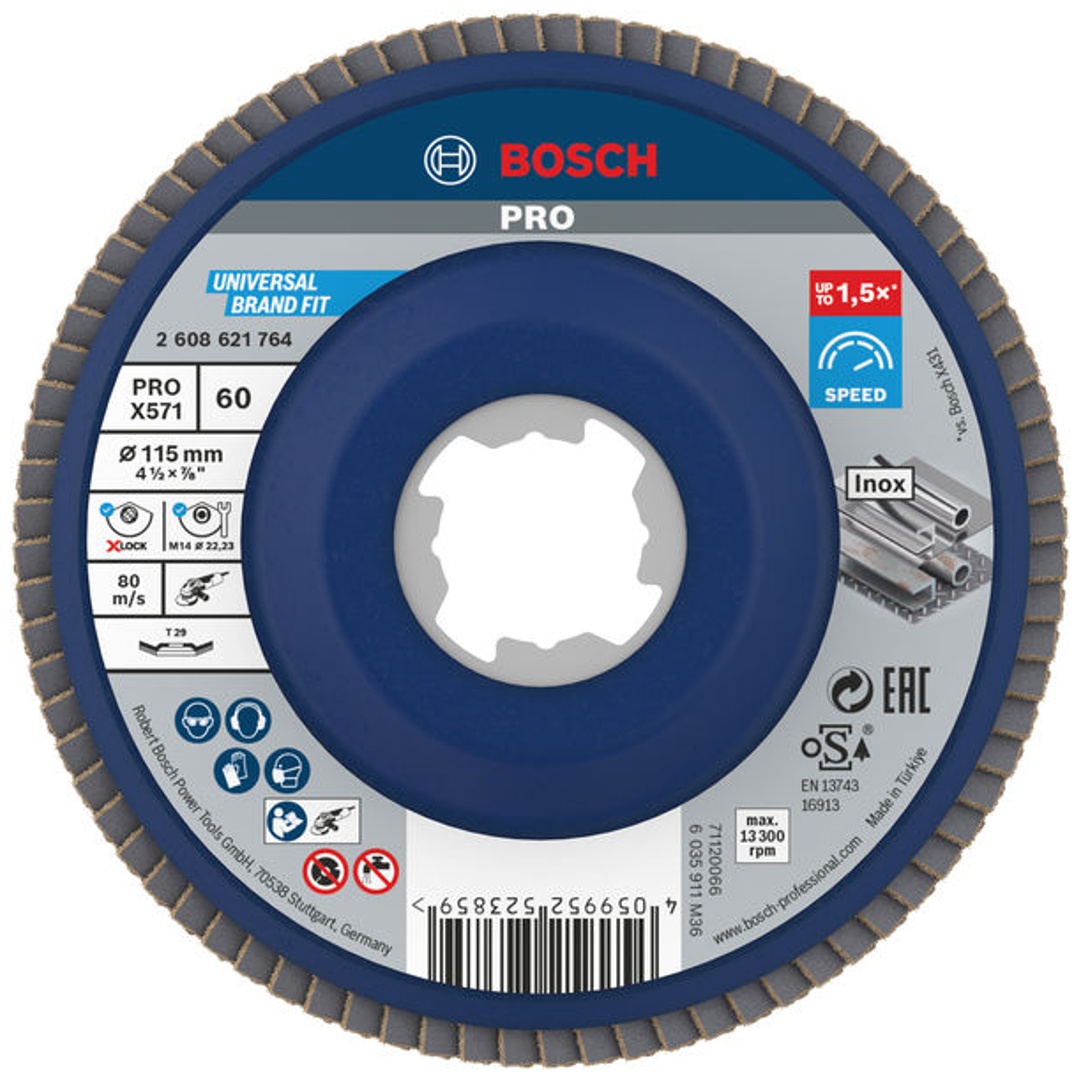 Bosch X-LOCK Fächerschleifscheibe, X571, Best for Metal, gewinkelt, Ø115 mm, K 60, 1 Stk.
