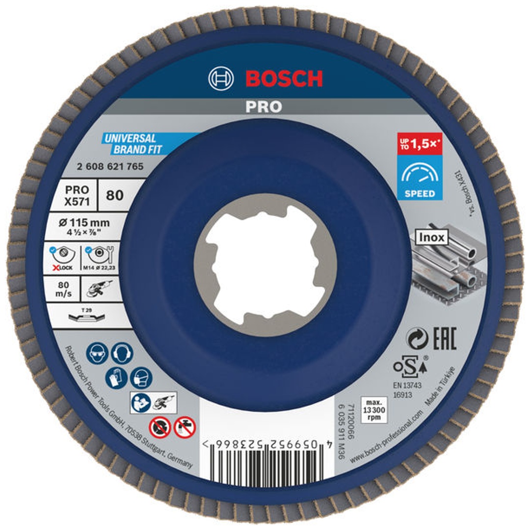 Bosch X-LOCK Fächerschleifscheibe, X571, Best for Metal, gewinkelt, Ø115 mm, G 80, 1 Stk.