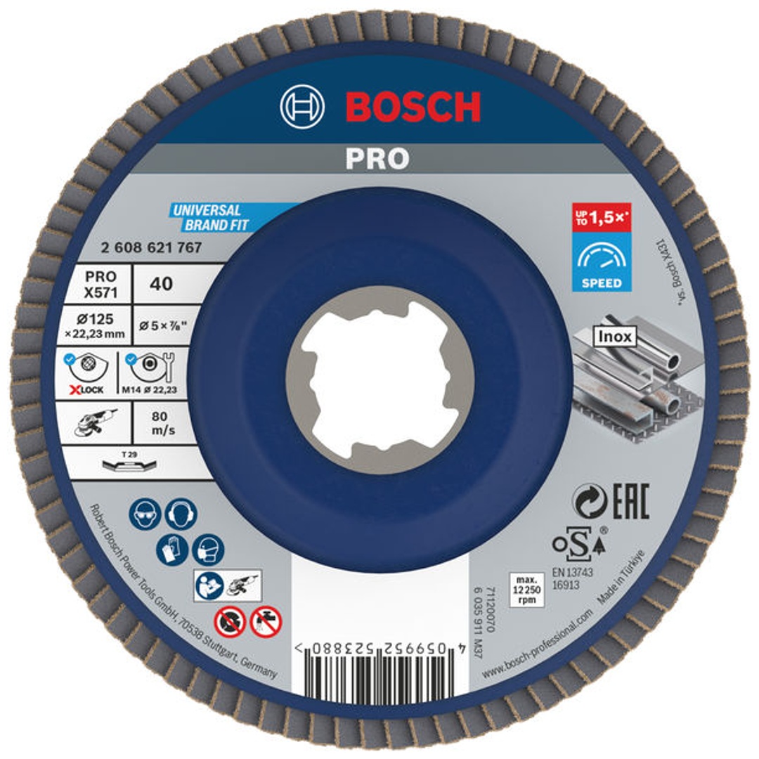Bosch X-LOCK Fächerschleifscheibe, X571, Best for Metal, gewinkelt, Ø125 mm, G 40, 1 Stk.