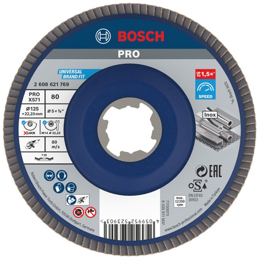 Bosch X-LOCK Fächerschleifscheibe, X571, Best for Metal, gewinkelt, Ø125 mm, G 80, 1 Stk.