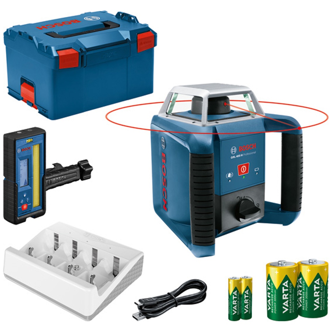 Bosch Rotationslaser GRL 400 H, incl. Empfänger, Zubehör, L-BOXX