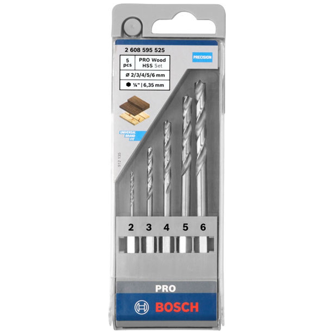 Bosch PRO Wood HSS Holzspiralbohrer Set. 5-tlg.