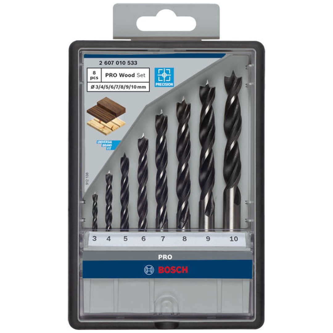 Bosch Professional Bosch Holzspiralbohrer-Set, Robust Line, 3–10 mm, 8-tlg.