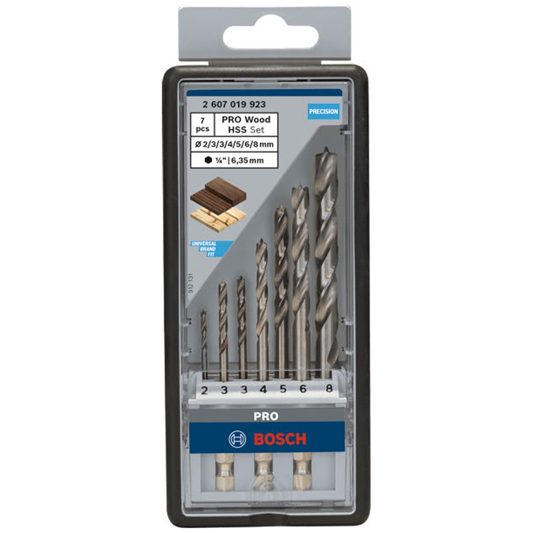 Bosch 7-tlg. Holzspiralbohrer-Set, Robust Line, Sechskantschaft, 2–8 mm