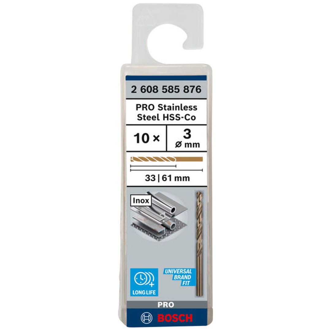 Bosch PRO Stainless Steel HSS-Co Spiralbohrer, 3 x 33 x 61 mm, 10-tlg.