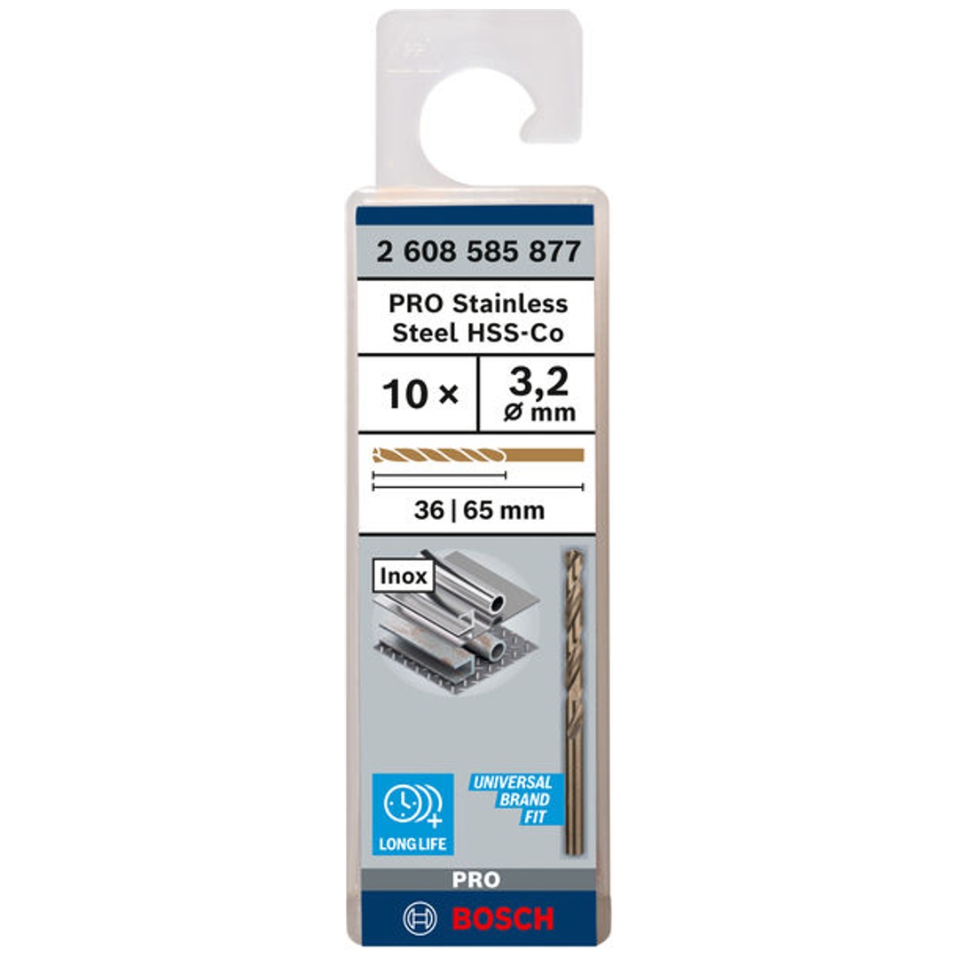 Bosch PRO Stainless Steel HSS-Co Spiralbohrer, 3,2 x 36 x 65 mm, 10-tlg.