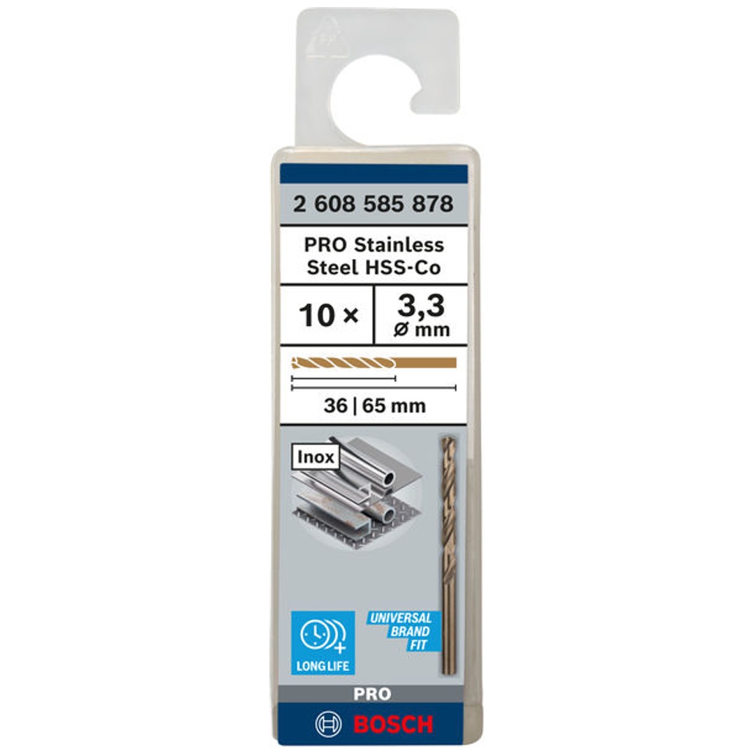 Bosch PRO Stainless Steel HSS-Co Spiralbohrer, 3,3 x 36 x 65 mm, 10-tlg.