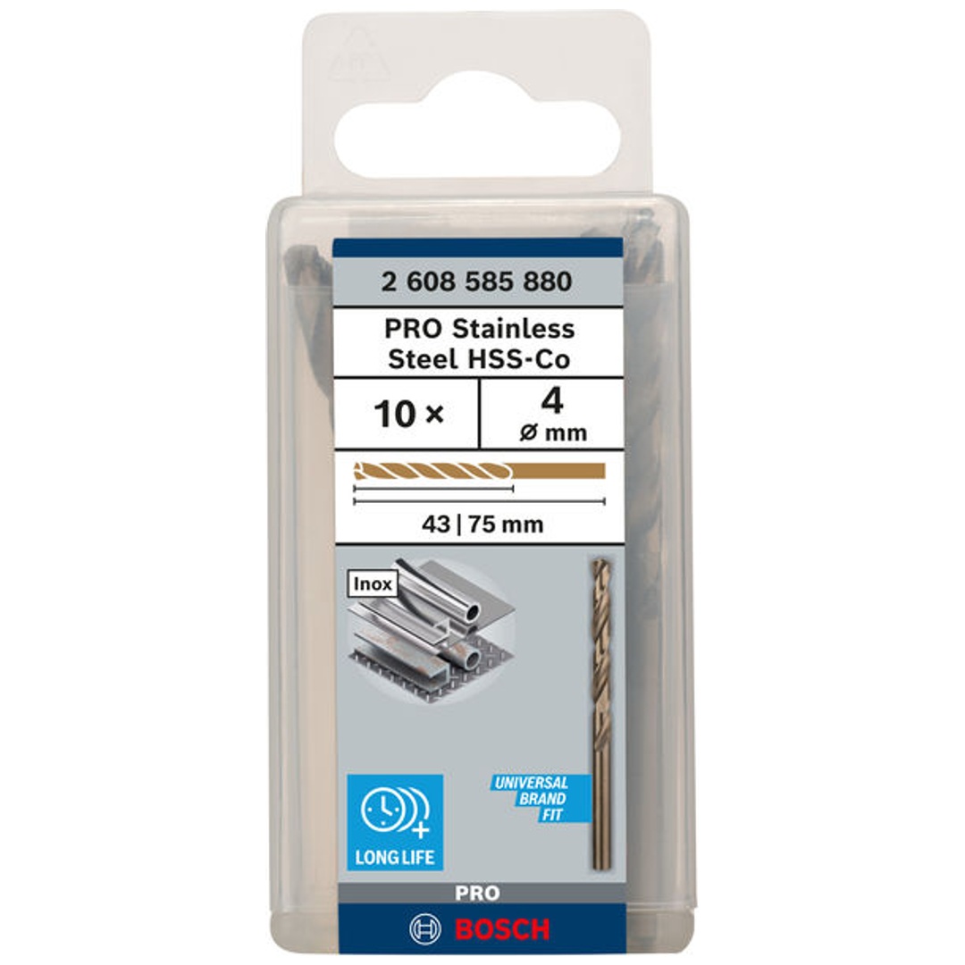 Bosch PRO Stainless Steel HSS-Co Spiralbohrer, 4 x 43 x 75 mm, 10-tlg.