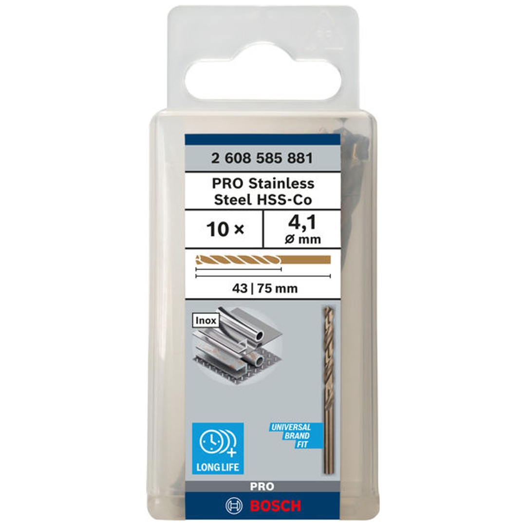 Bosch PRO Stainless Steel HSS-Co Spiralbohrer, 4,1 x 43 x 75 mm, 10-tlg.