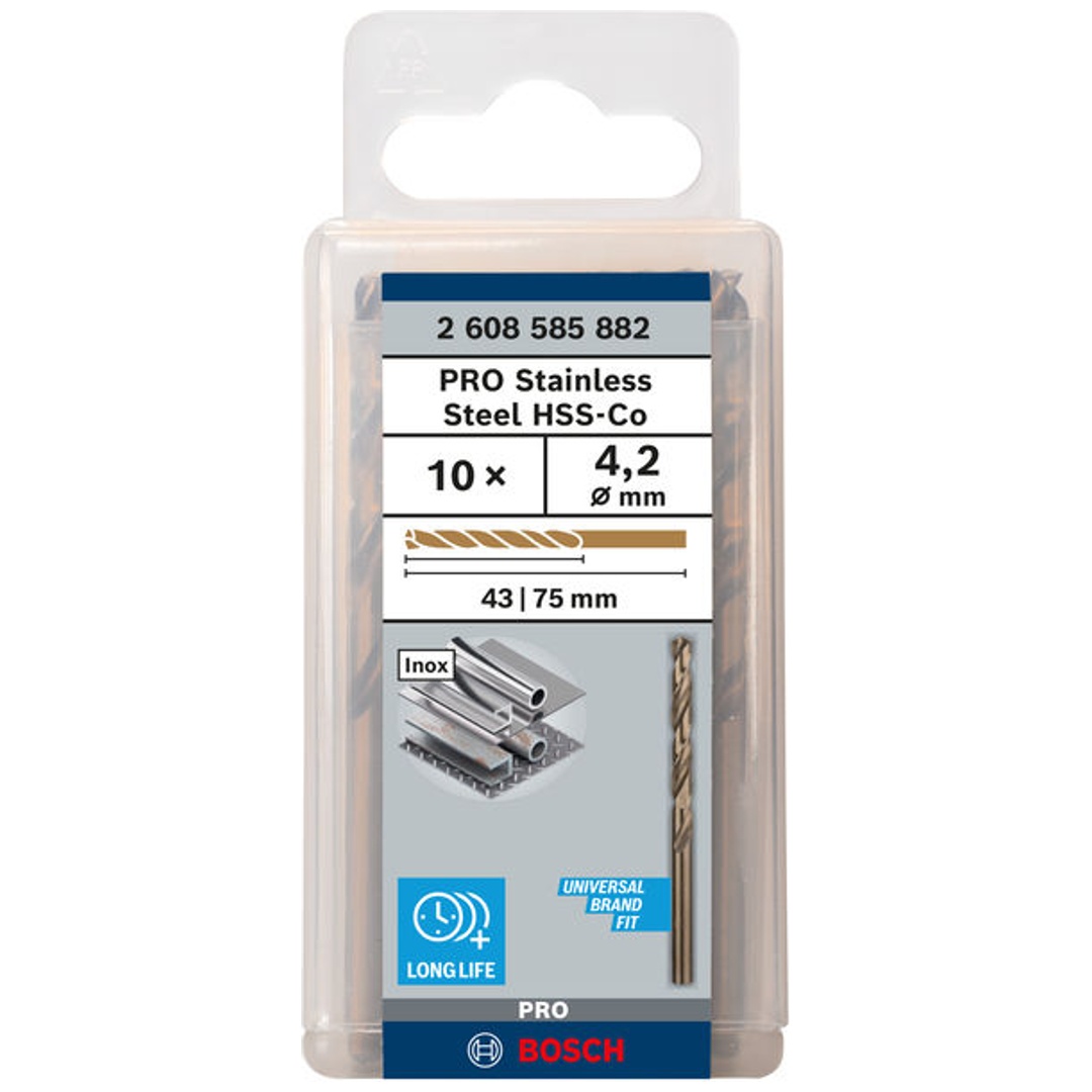 Bosch PRO Stainless Steel HSS-Co Spiralbohrer, 4,2 x 43 x 75 mm, 10-tlg.
